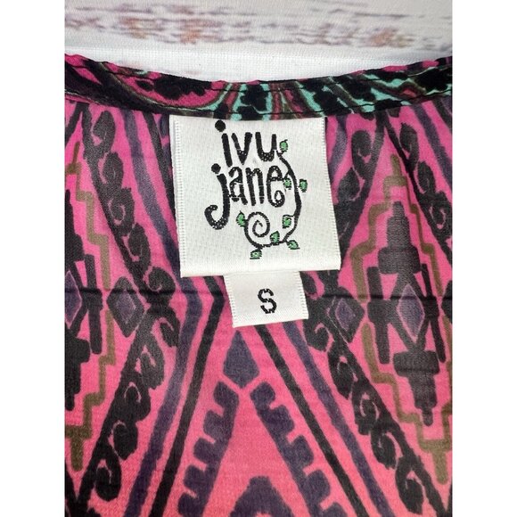 Ivy Jane Size S Boho Festival Fringe Kimono Bell Sleeve Asymetrical Sheer Blouse - Picture 12 of 12